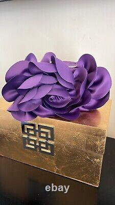 NWOT Sondra Roberts Rose Satin Pedal Box Clutch Handbag Purse Purple